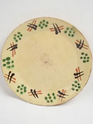 Antique Yellow glazed  plate w/ green spots & brown hatch pattern- Savoy 10¼"