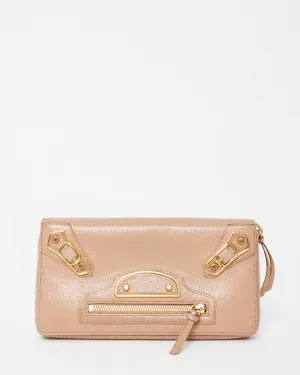 Balenciaga Blush Pink Leather Gold Edge Zippy Wallet