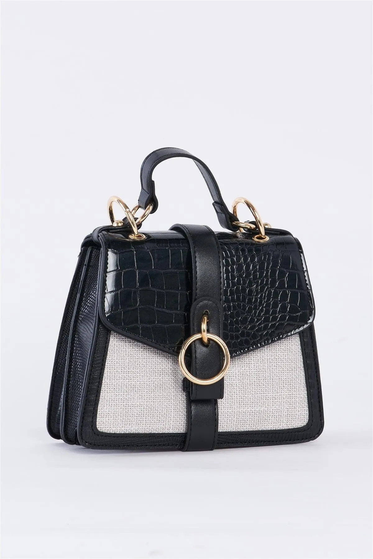 Black & Ivory Retro Inspired Alligator Vegan Leather Bag /3 Bags