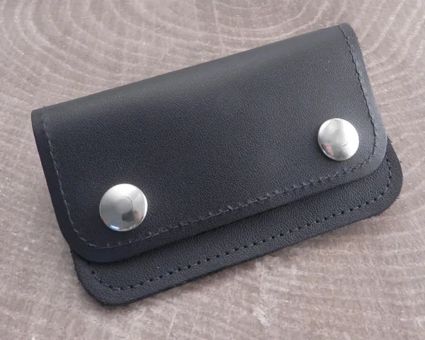 Black Leather Biker Wallet Card Case