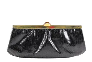 Black snake skin clutch with bakelite clasp