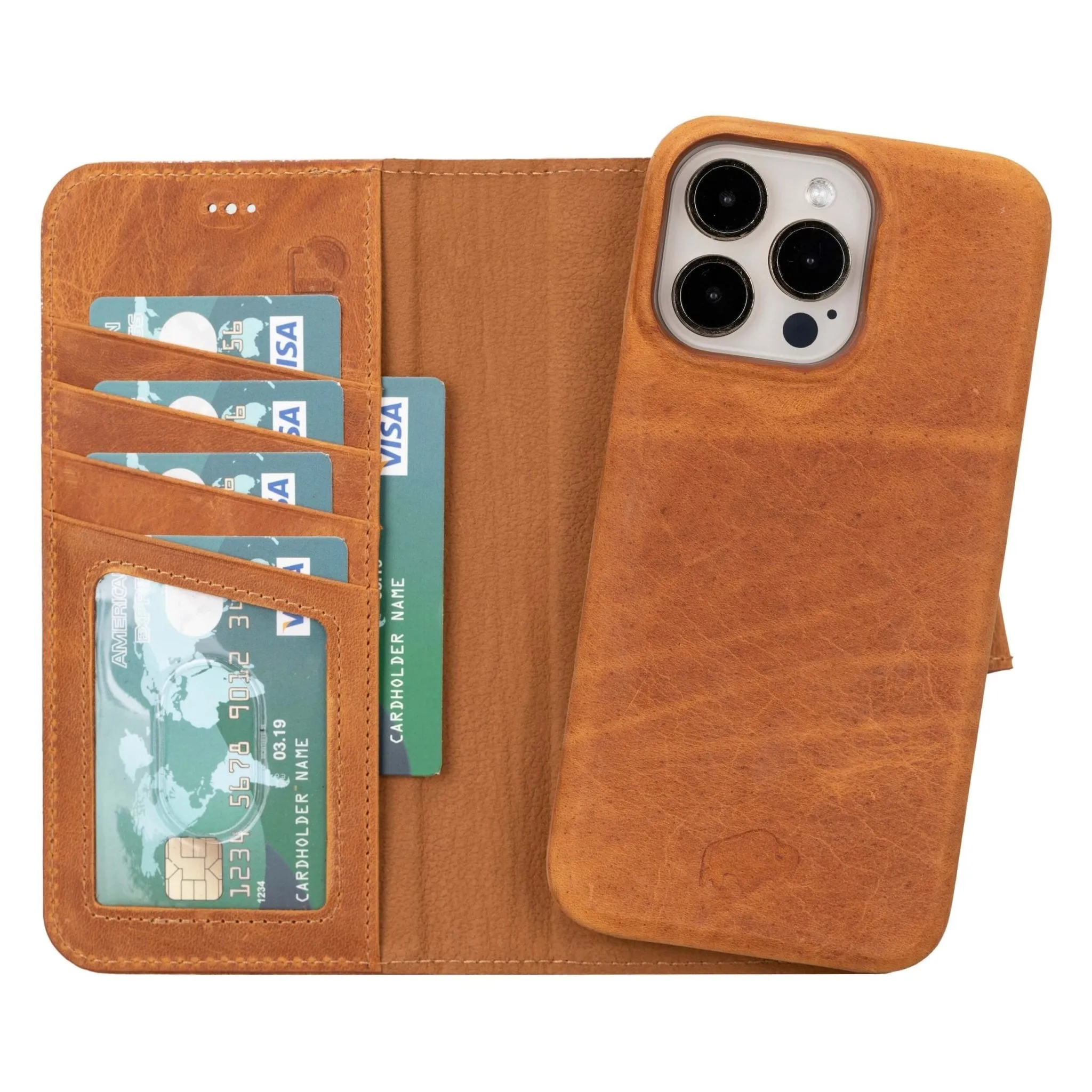 Burkley iPhone 16 Pro Max Wallet Case, Golden Brown