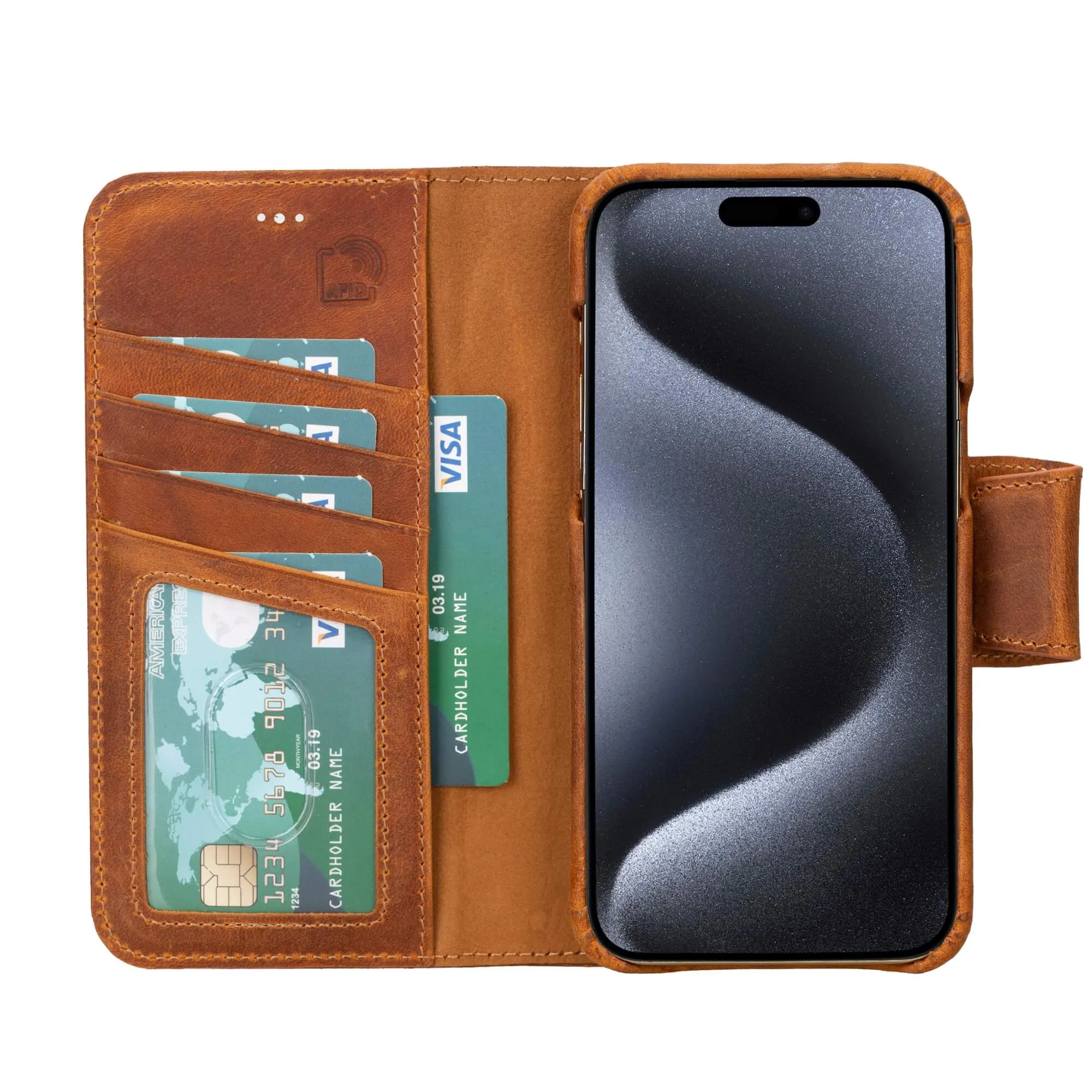 Burkley iPhone 16 Pro Max Wallet Case, Golden Brown