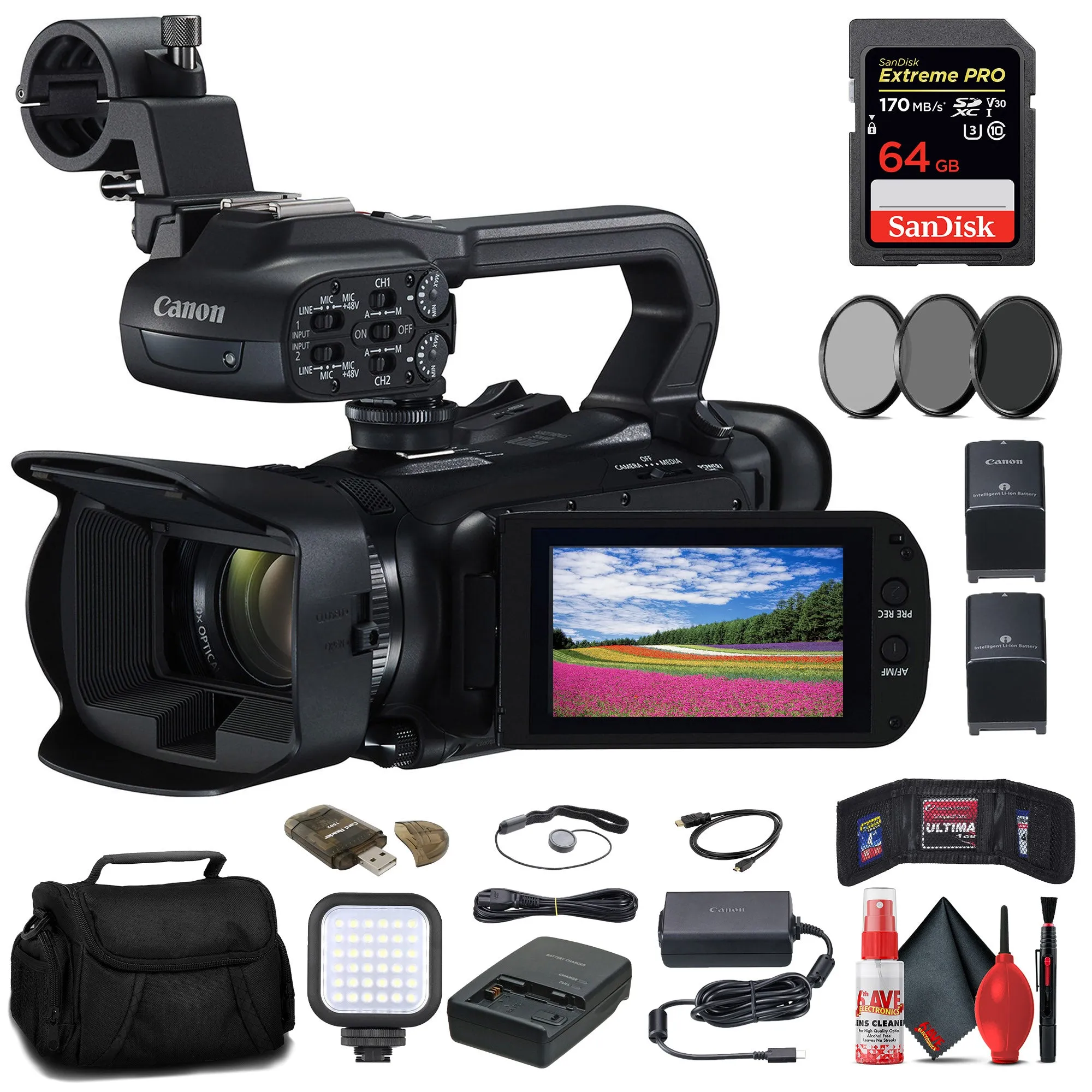 Canon XA60 Professional UHD 4K Camcorder   64GB Memory Card   BP828 Battery Basic Bundle