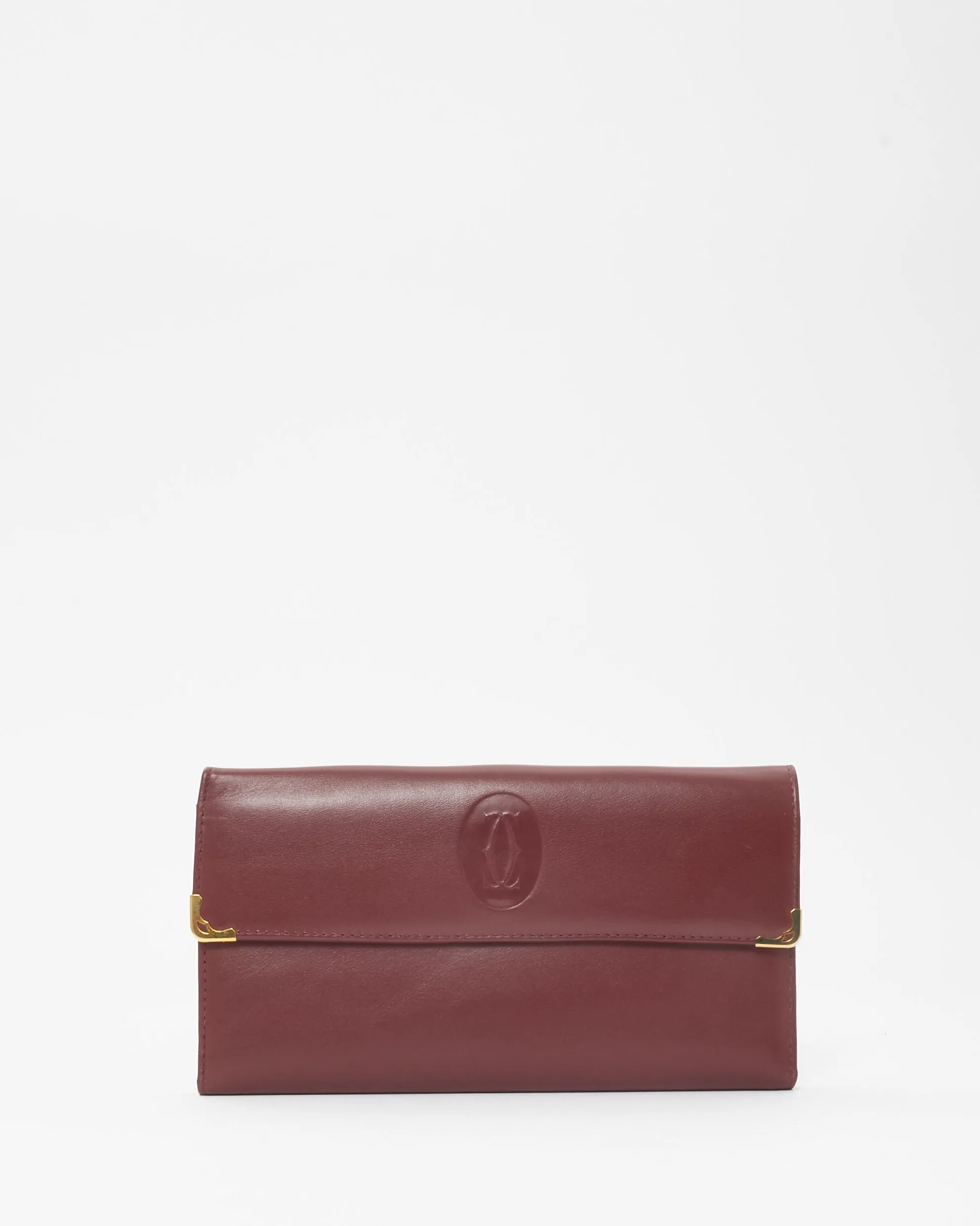 Cartier Vintage Burgundy Leather Embossed Continental Wallet