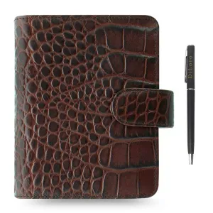 Filofax Classic Croc Print Pocket Chestnut Leather Organizer Agenda 2024