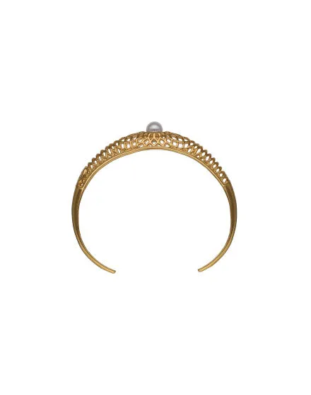 Gold plated silver cutout bangle. Round white pearl of 10mm for men and women ETNA Collection