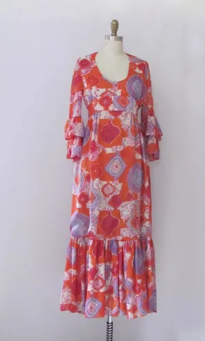 GRAPHIC APPEAL 1970s TRAINA Hippie Chic Boutique Maxi Dress, Size Small Medium