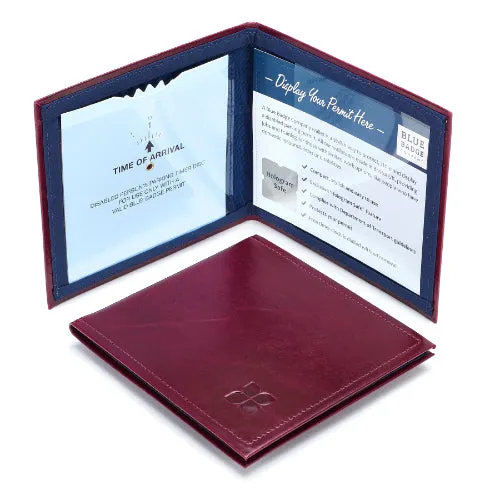 Italian Leather Disabled Blue Badge Wallet in Burgundy