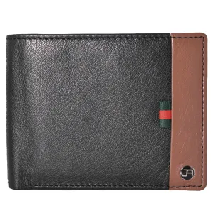 Jack Abrahams Goat Nappa Leather Bi-Fold Wallet with ID Case Black/Cognac