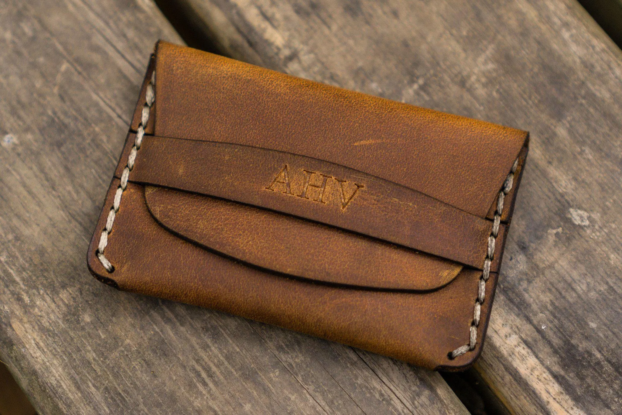 No.36 Personalized Basic Flap Handmade Leather Wallet - Crazy Horse Brown