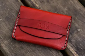 No.36 Personalized Basic Flap Handmade Leather Wallet - Red