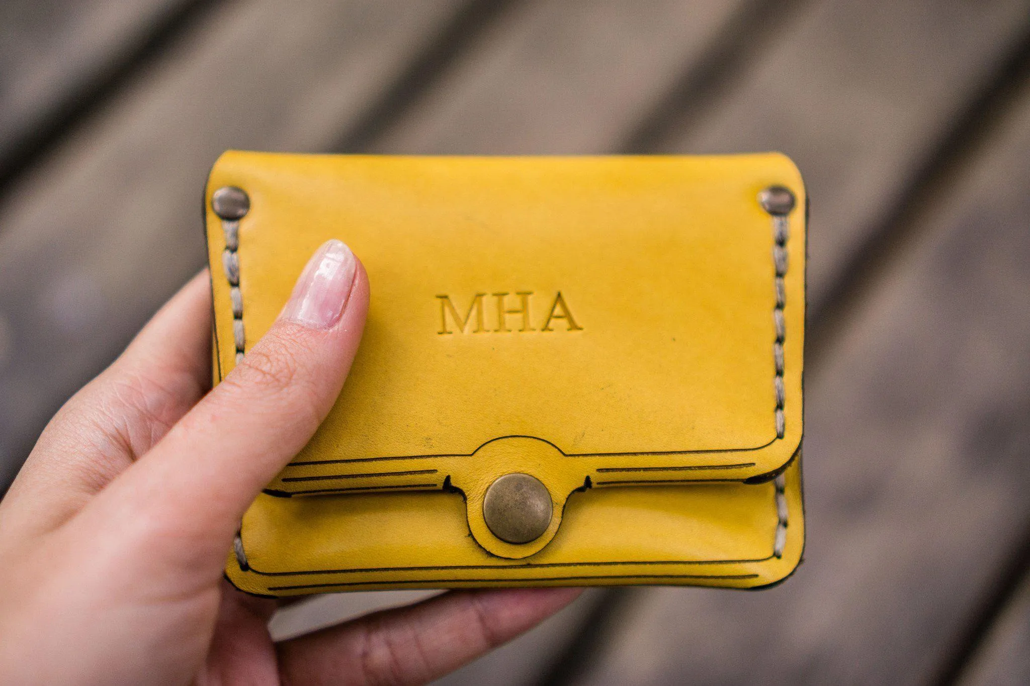 No.38 Personalized Minimalist Hanmade Leather Wallet - Yellow