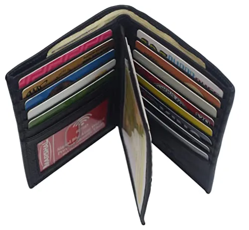 RFID Blocking Genuine Leather Extra Capacity Large Hipster Bifold Wallet