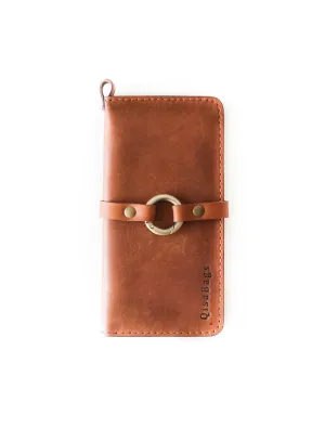 Women's Bifold Brown Leather Wallet - N01 - Ring Closure